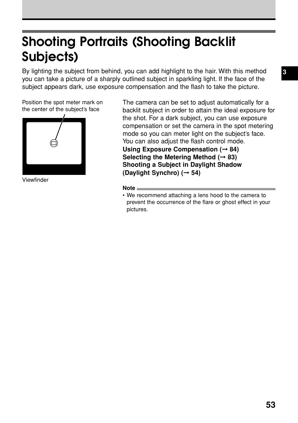 Shooting portraits (shooting backlit subjects) | Olympus E-20N User Manual | Page 55 / 216