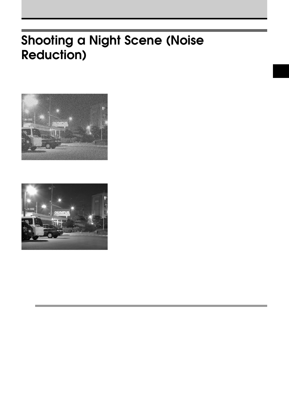 Shooting a night scene (noise reduction) | Olympus E-20N User Manual | Page 61 / 216