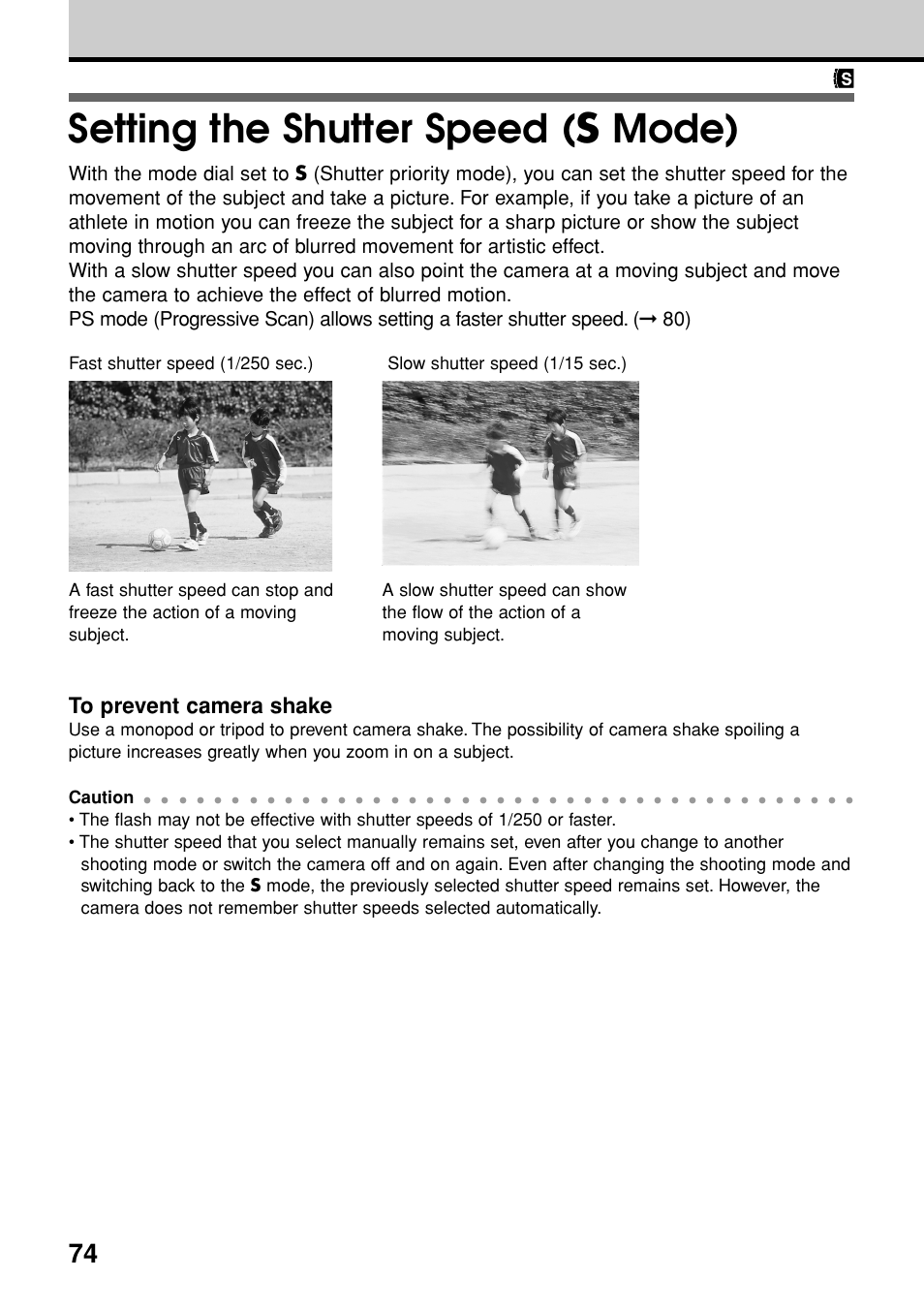 Setting the shutter speed (s mode), Setting the shutter speed, S mode) | Setting the shutter speed ( s mode) | Olympus E-20N User Manual | Page 76 / 216