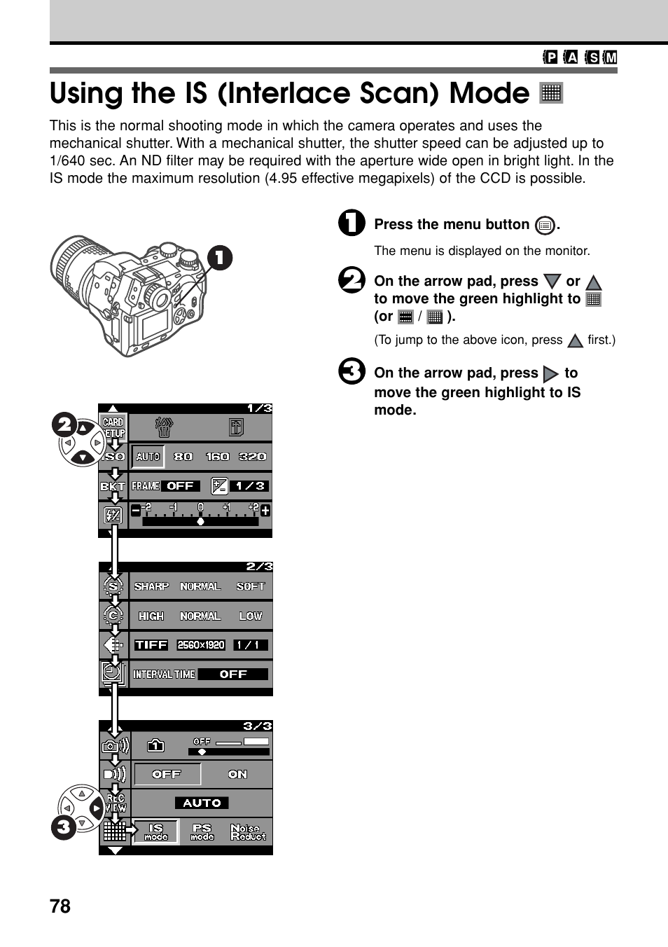 Using the is (interlace scan) mode | Olympus E-20N User Manual | Page 80 / 216
