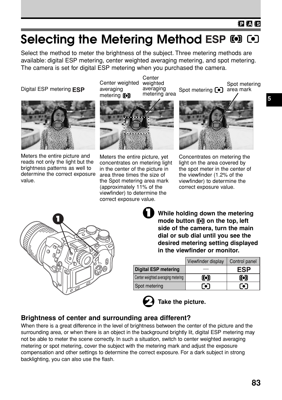 Selecting the metering method | Olympus E-20N User Manual | Page 85 / 216