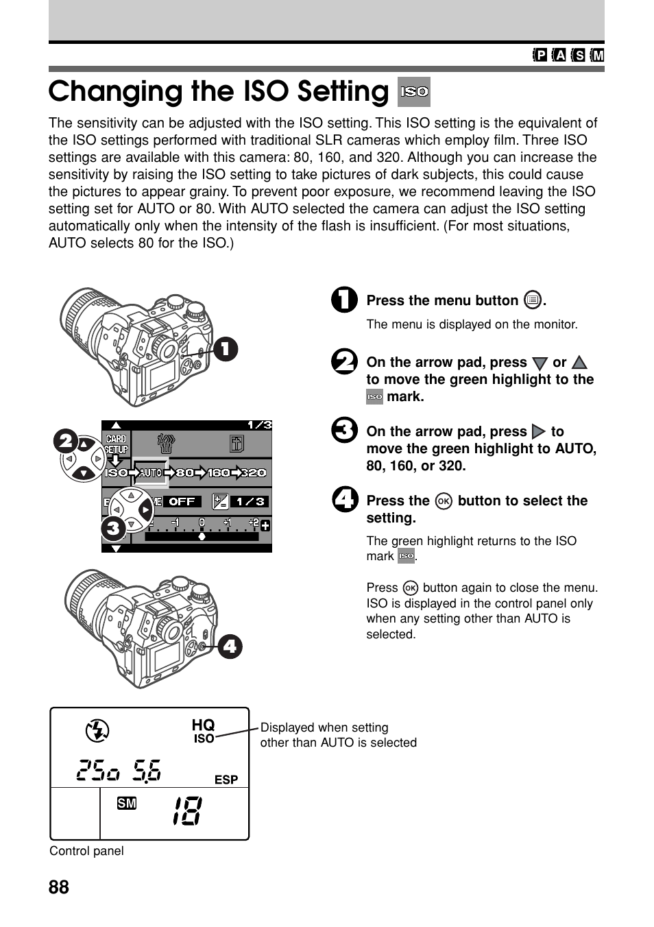 Changing the iso setting | Olympus E-20N User Manual | Page 90 / 216