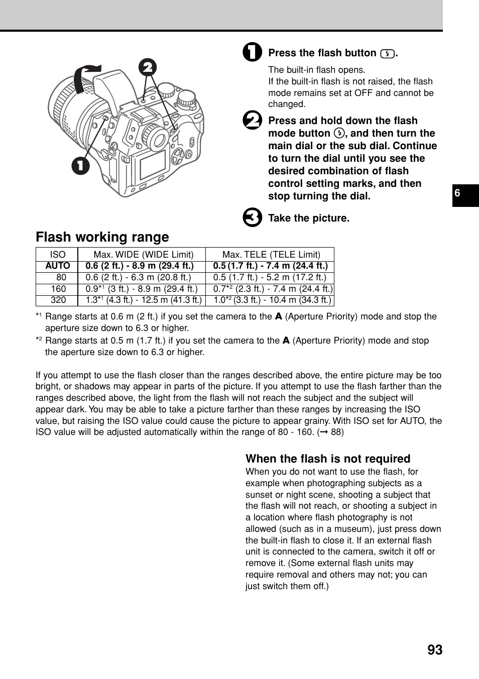 Flash working range | Olympus E-20N User Manual | Page 95 / 216