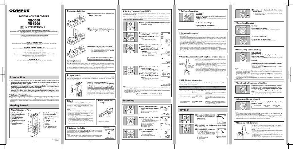 Olympus VN-5000 User Manual | 2 pages