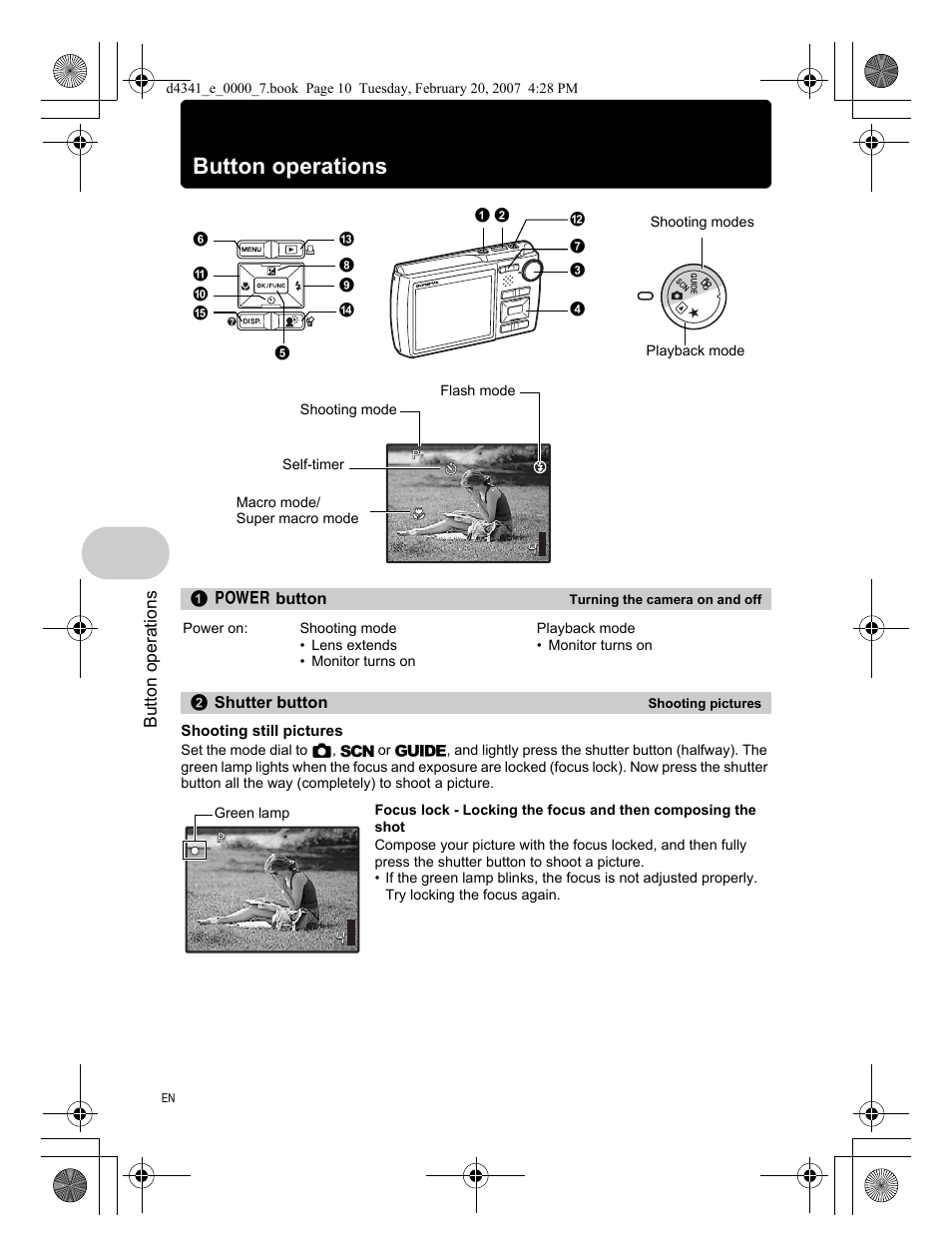 Button operations, Power button, Shutter button | Olympus Stylus 780 User Manual | Page 10 / 84