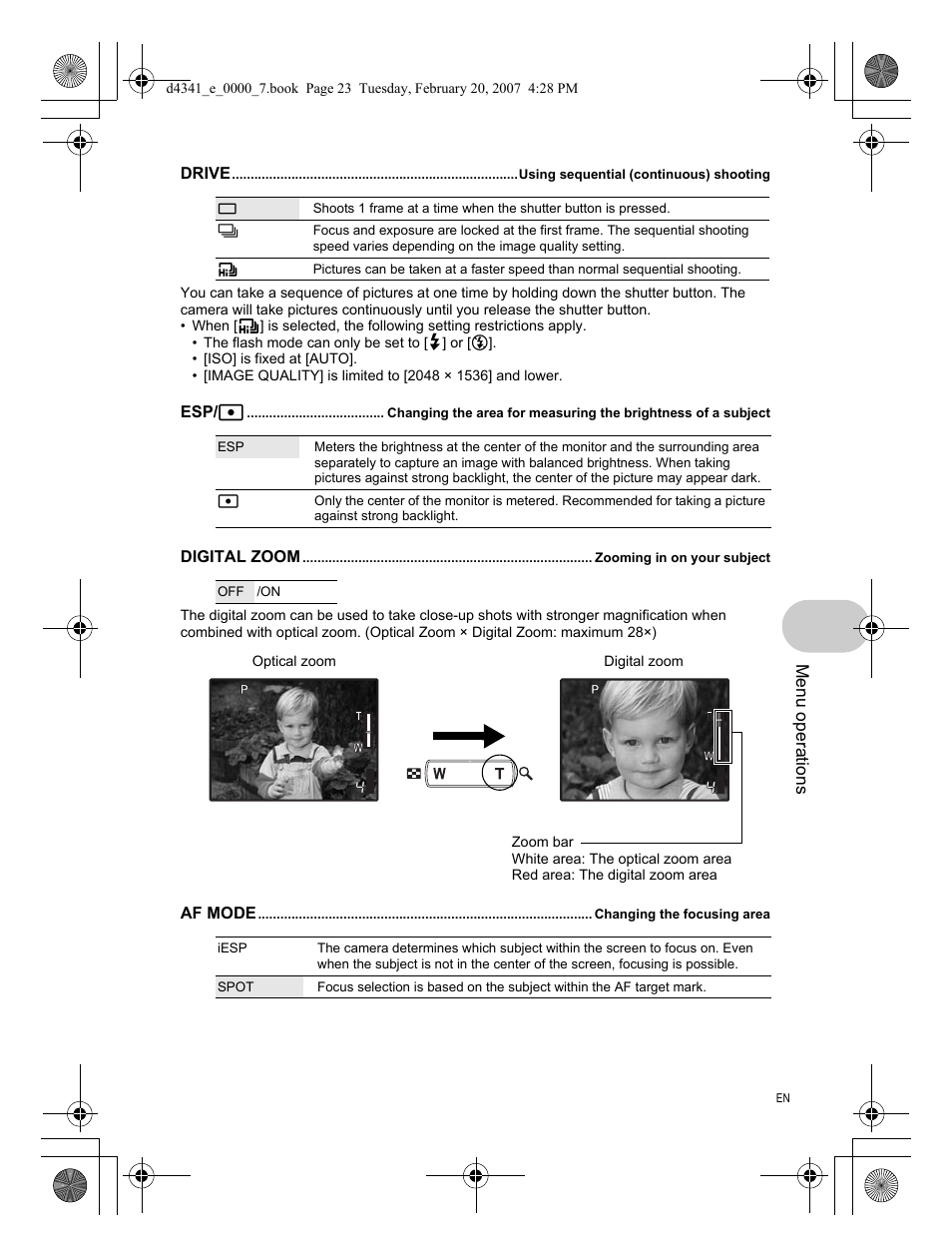 Drive, Digital zoom, Af mode | Olympus Stylus 780 User Manual | Page 23 / 84