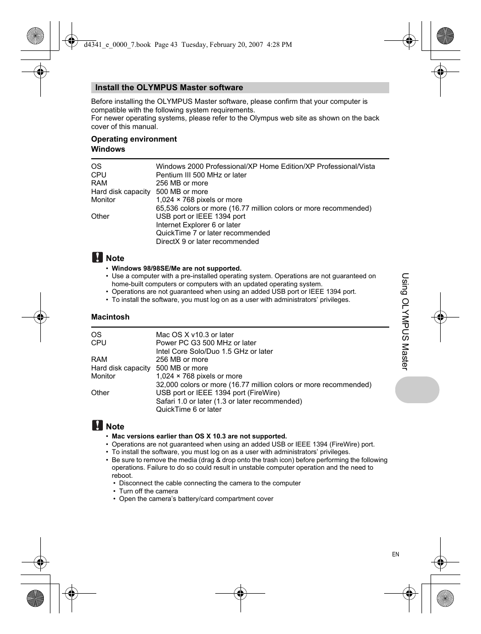 Install the olympus master software | Olympus Stylus 780 User Manual | Page 43 / 84