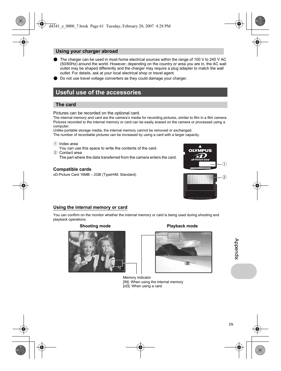 Using your charger abroad, Useful use of the accessories, The card | Olympus Stylus 780 User Manual | Page 61 / 84