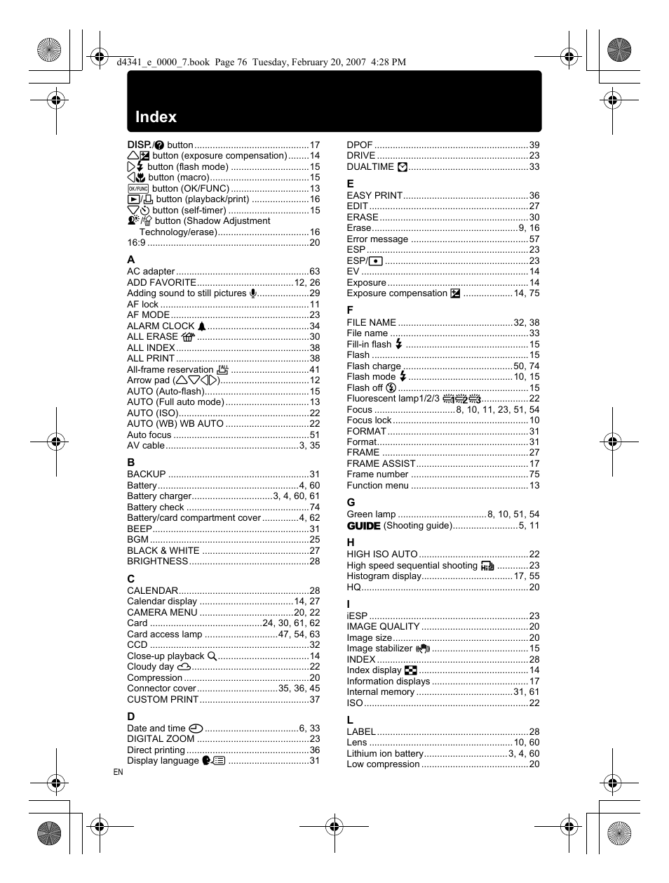 Index | Olympus Stylus 780 User Manual | Page 76 / 84