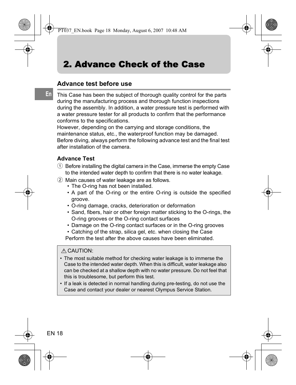 Advance check of the case | Olympus PT-037 User Manual | Page 18 / 43