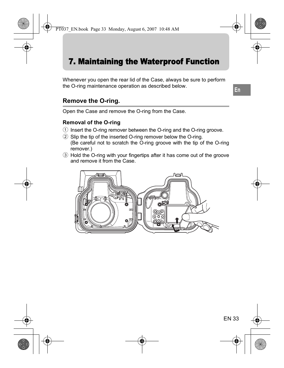 Maintaining the waterproof function | Olympus PT-037 User Manual | Page 33 / 43