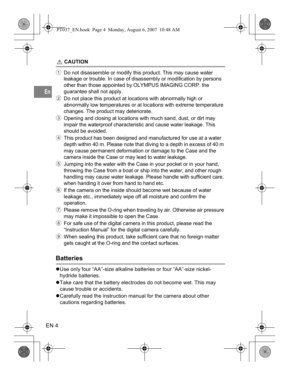 Olympus PT-037 User Manual | Page 4 / 43