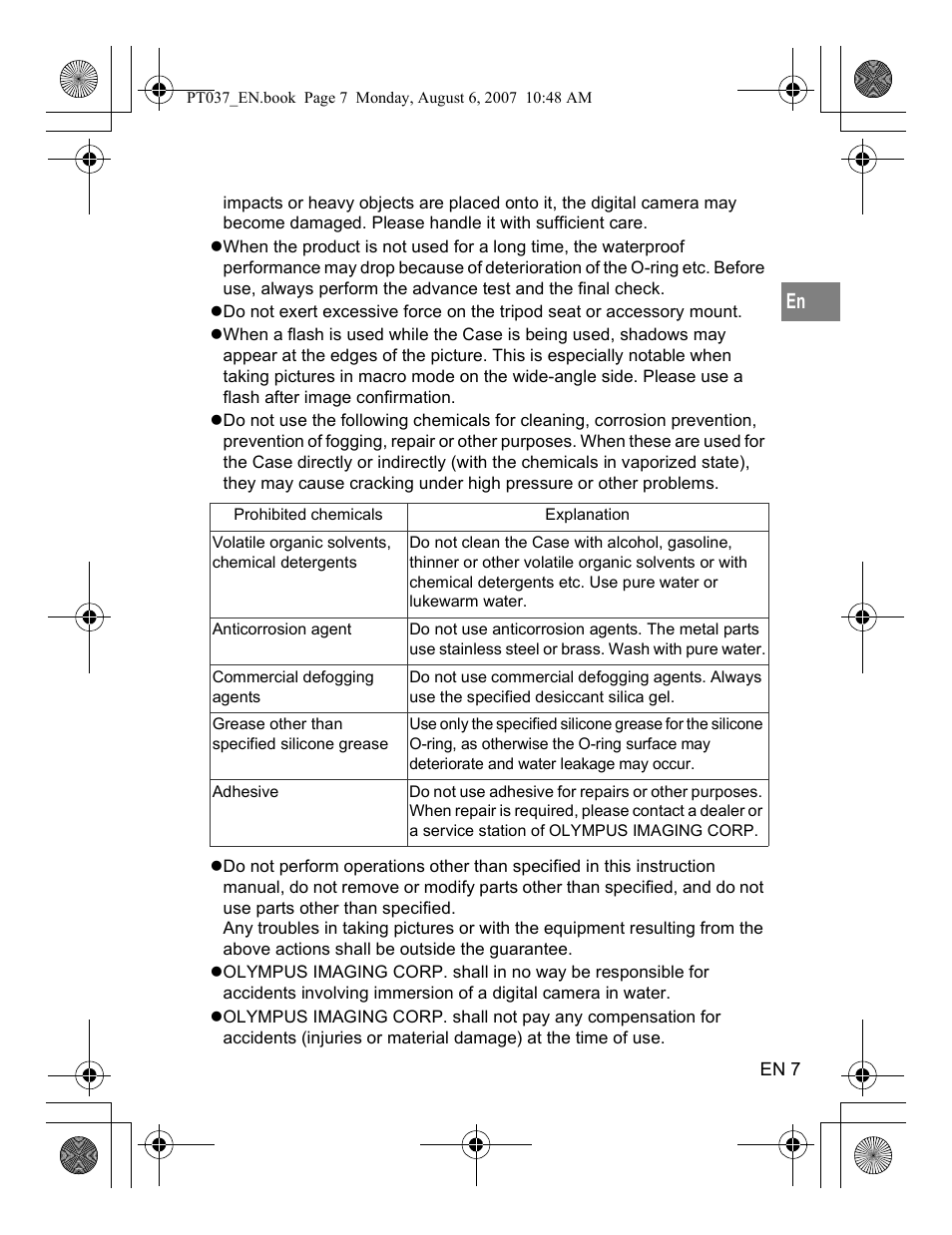 Olympus PT-037 User Manual | Page 7 / 43