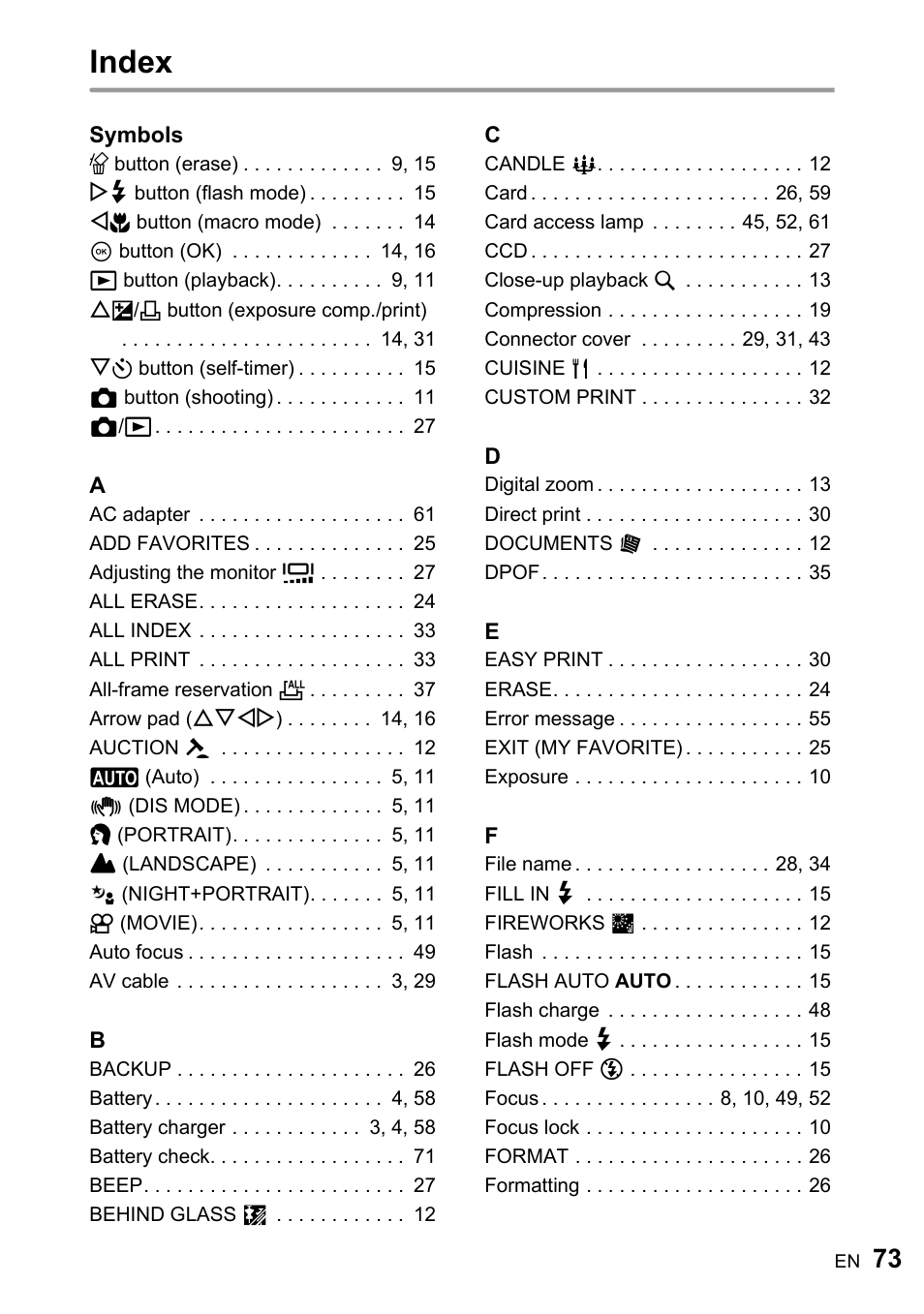 Index | Olympus FE-220 User Manual | Page 73 / 76