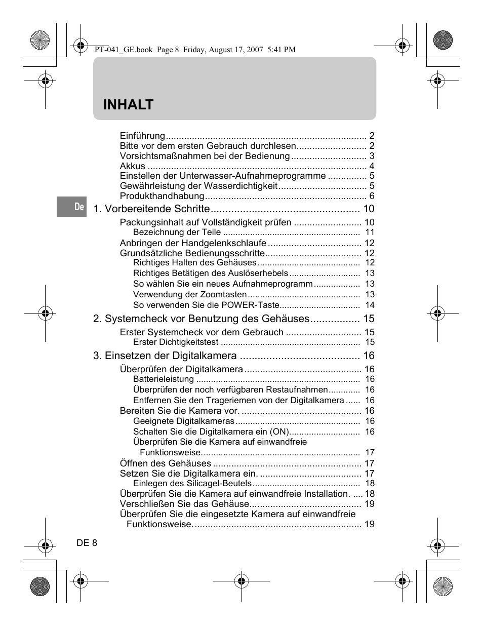 Inhalt | Olympus PT-041 User Manual | Page 122 / 268