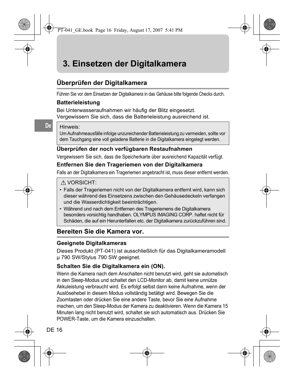 Einsetzen der digitalkamera | Olympus PT-041 User Manual | Page 130 / 268
