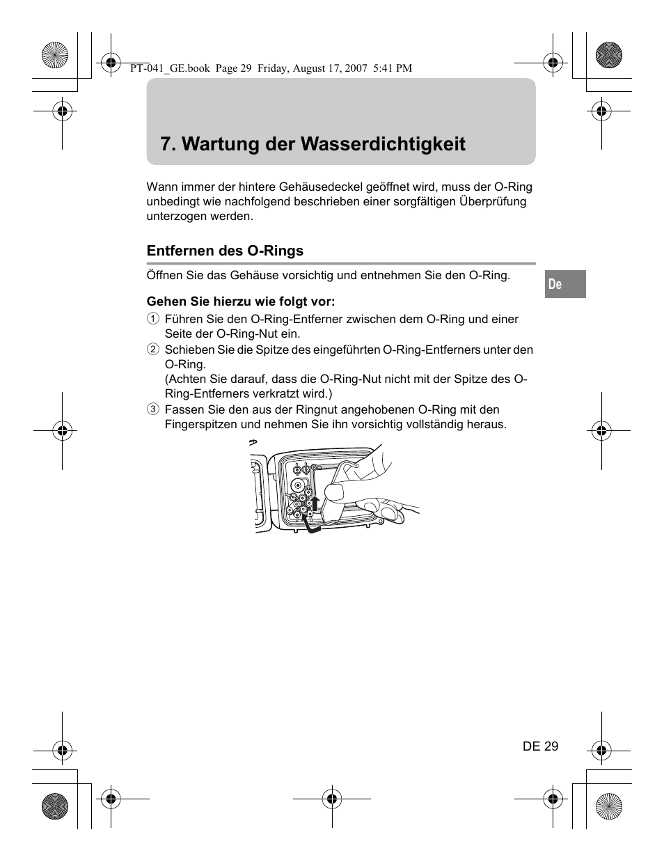 Wartung der wasserdichtigkeit | Olympus PT-041 User Manual | Page 143 / 268