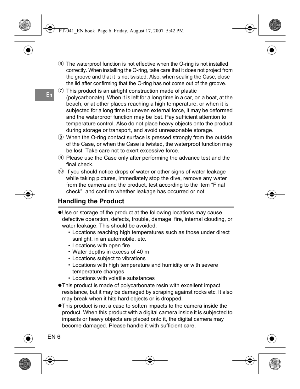 Handling the product | Olympus PT-041 User Manual | Page 44 / 268