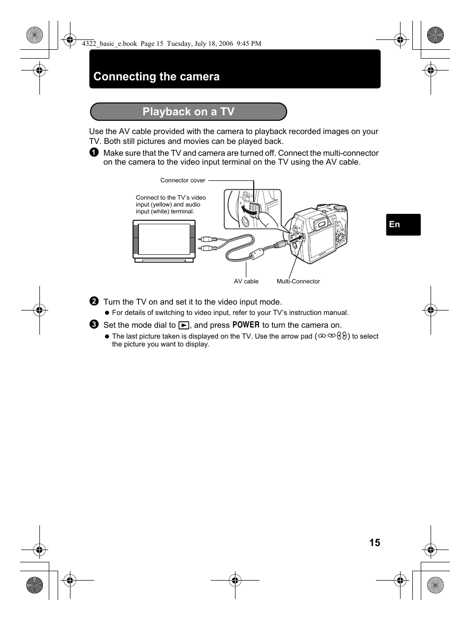 Connecting the camera, Playback on a tv | Olympus SP-510 UZ User Manual | Page 15 / 76
