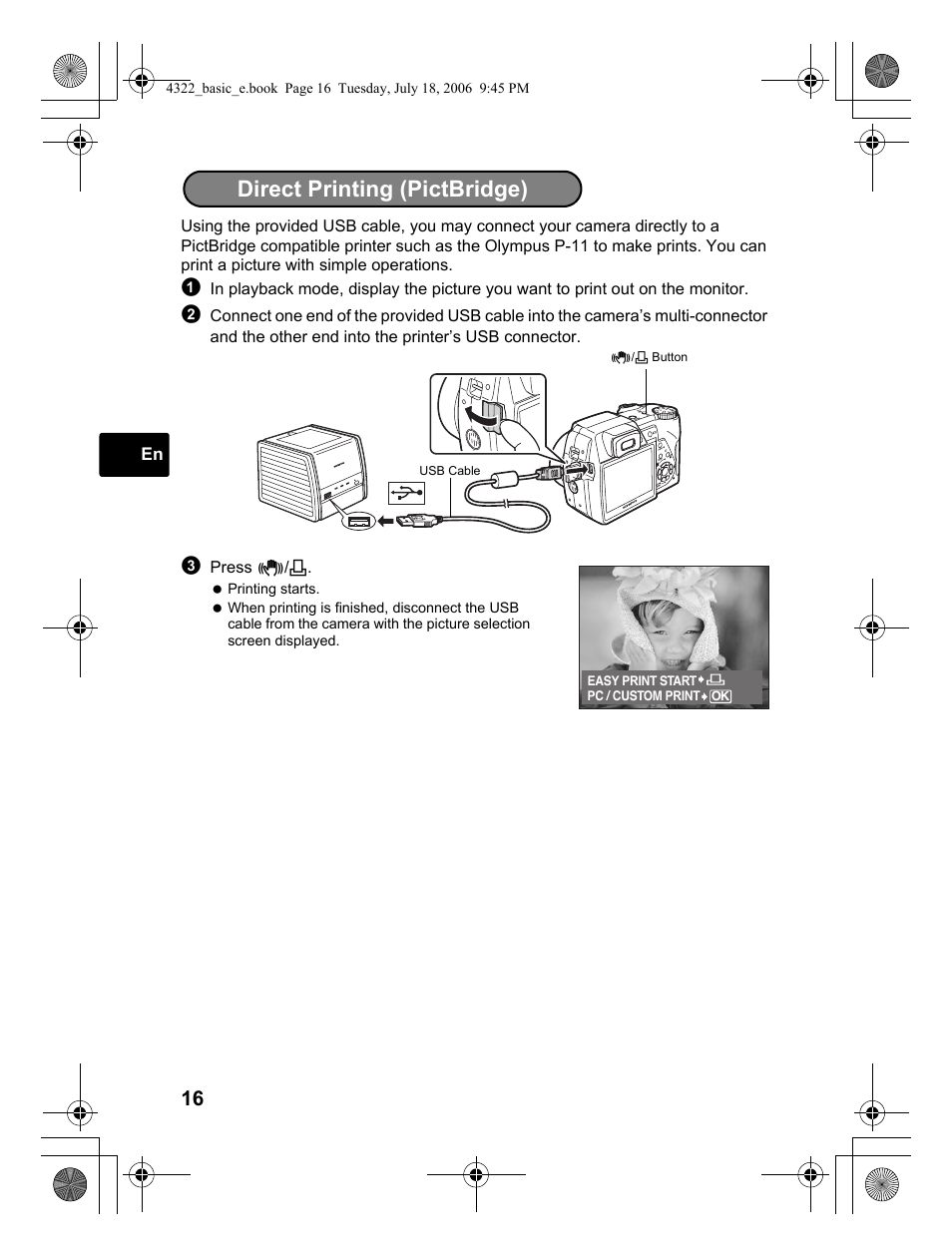 Direct printing (pictbridge) | Olympus SP-510 UZ User Manual | Page 16 / 76