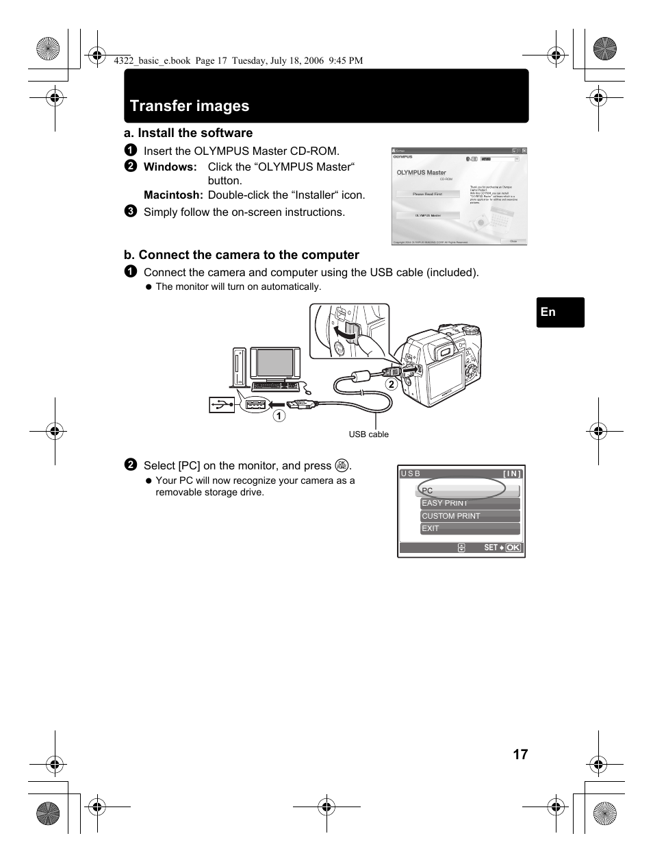 Transfer images | Olympus SP-510 UZ User Manual | Page 17 / 76
