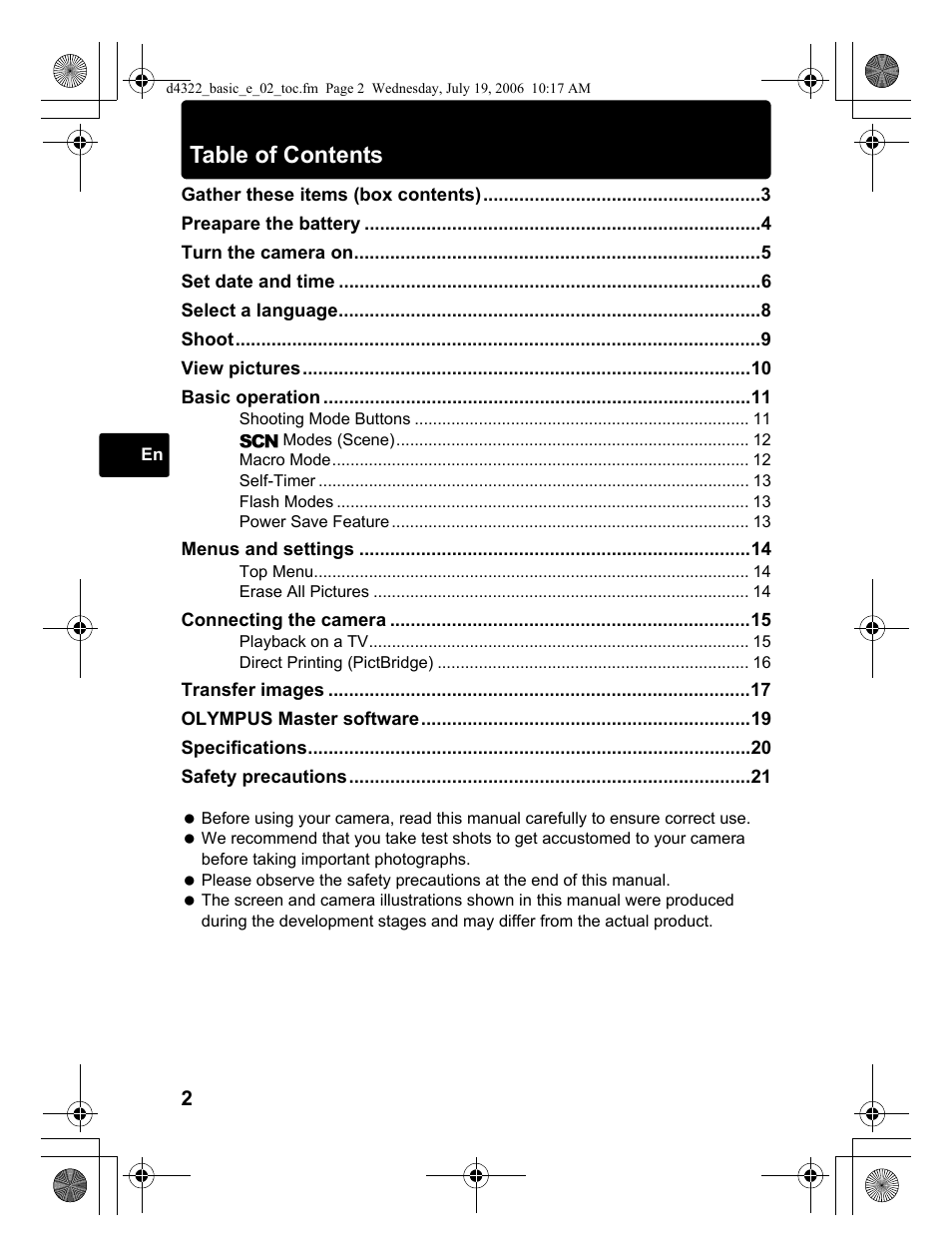 Olympus SP-510 UZ User Manual | Page 2 / 76