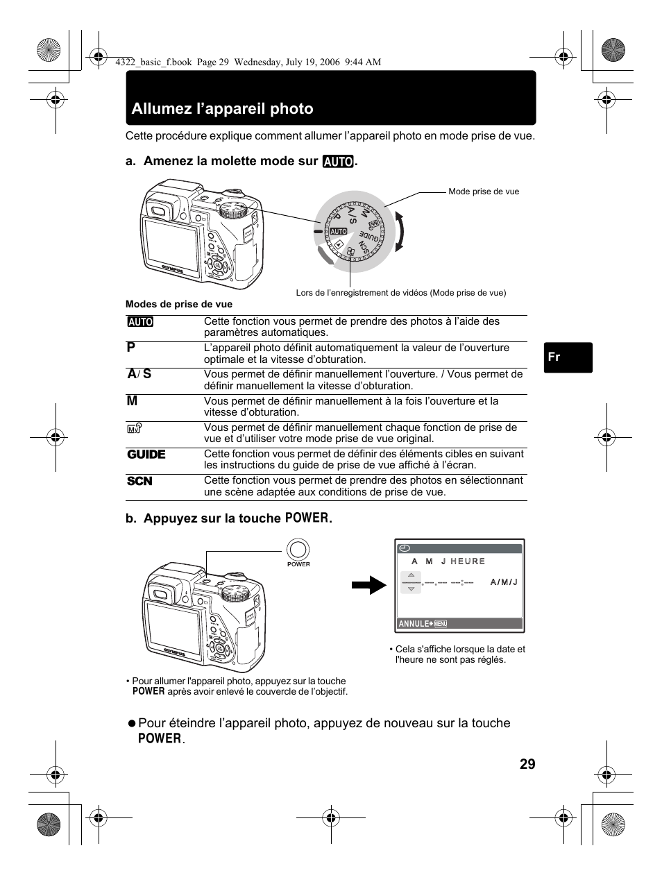 Allumez l’appareil photo | Olympus SP-510 UZ User Manual | Page 29 / 76
