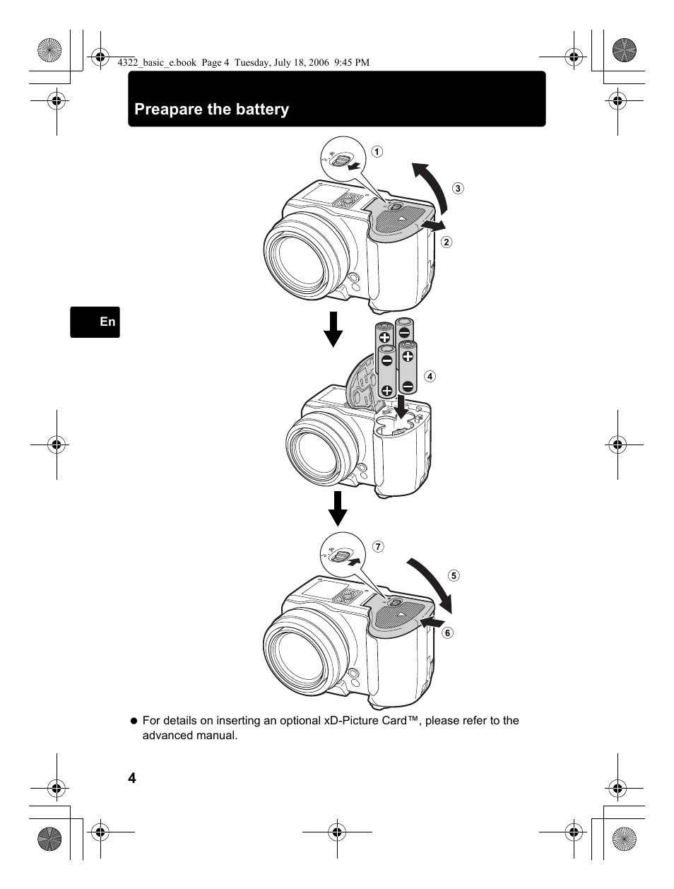 Preapare the battery | Olympus SP-510 UZ User Manual | Page 4 / 76