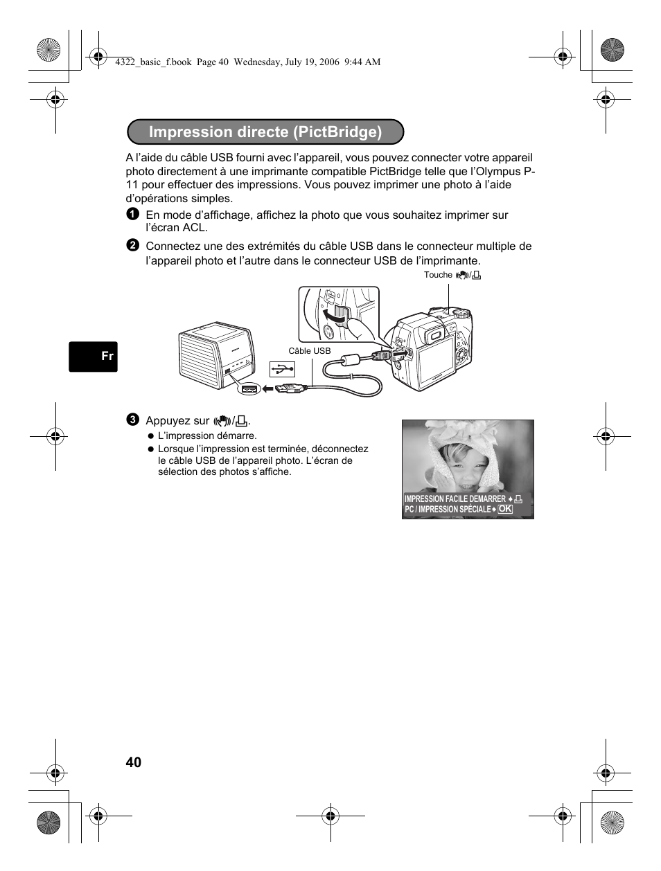 Impression directe (pictbridge) | Olympus SP-510 UZ User Manual | Page 40 / 76