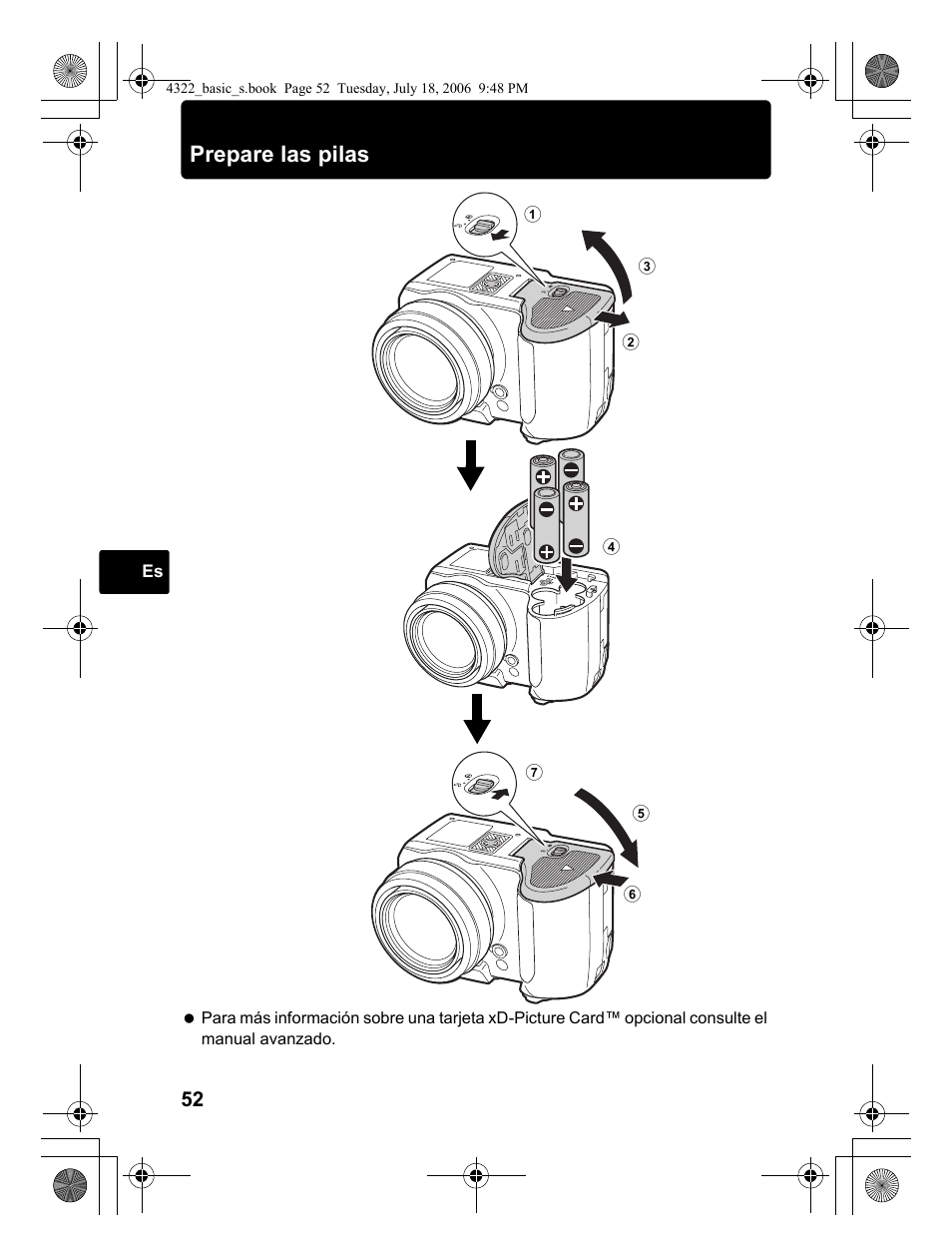 Prepare las pilas | Olympus SP-510 UZ User Manual | Page 52 / 76