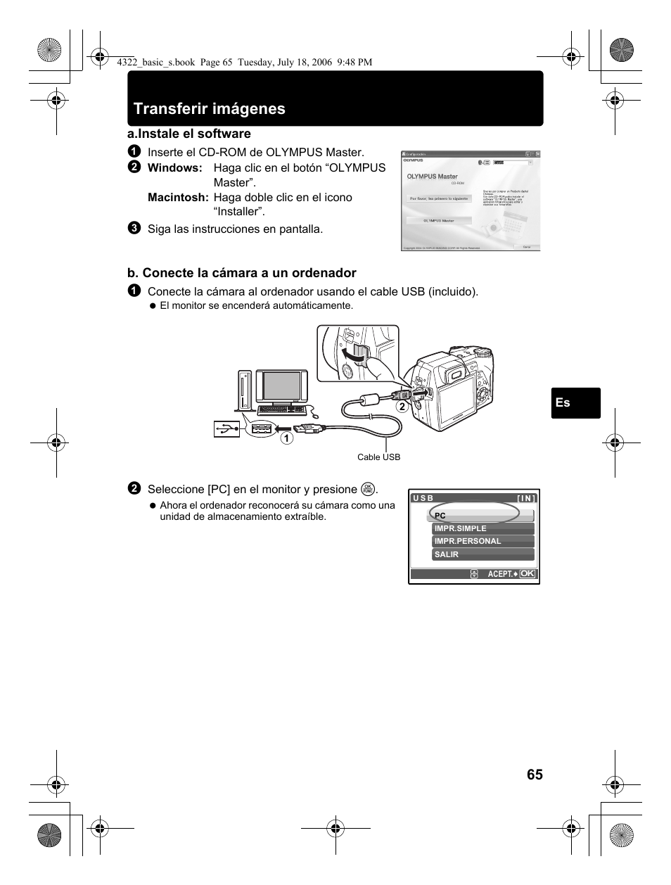 Transferir imágenes | Olympus SP-510 UZ User Manual | Page 65 / 76