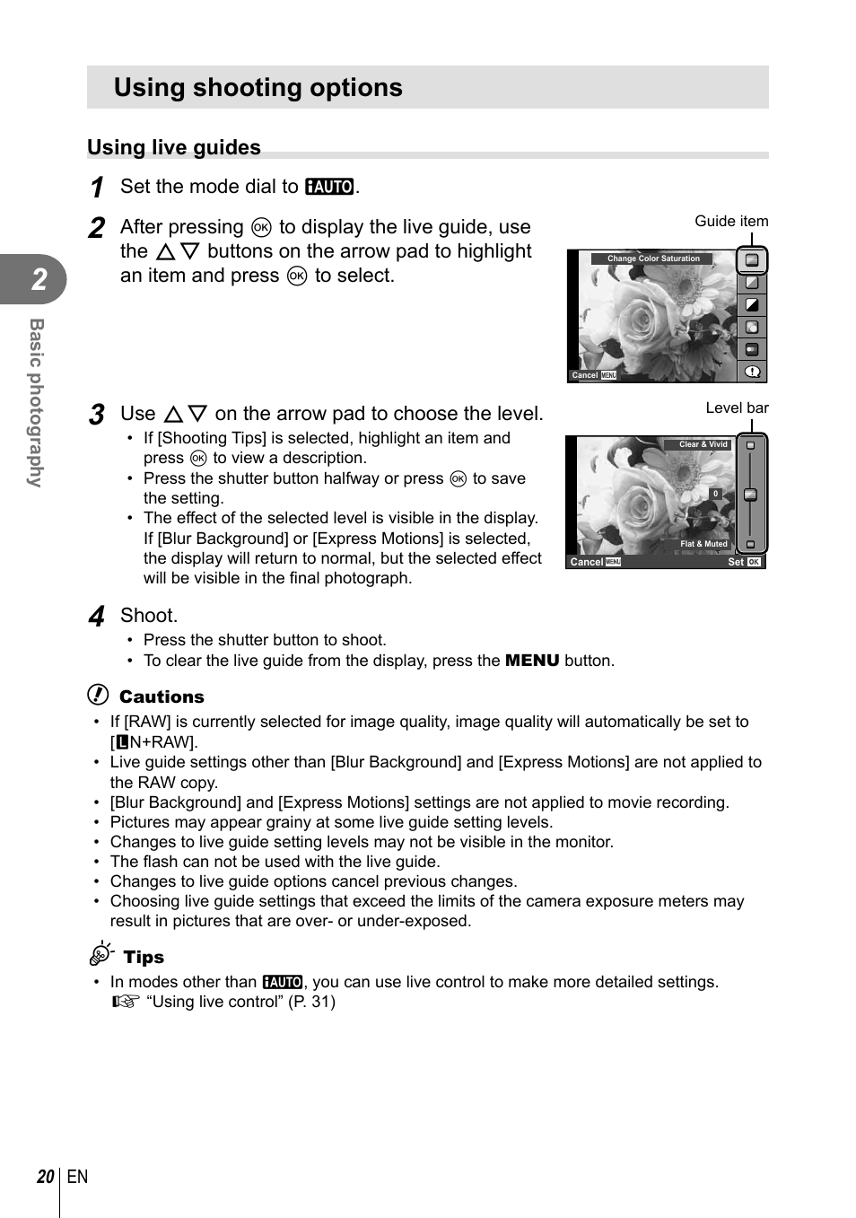 Using shooting options | Olympus XZ-10 User Manual | Page 20 / 89