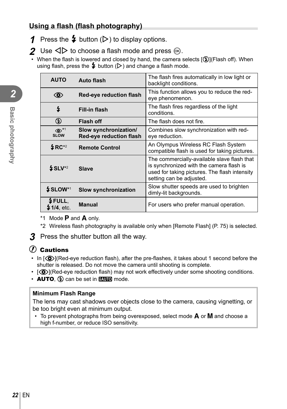 Using a flash (flash photography) | Olympus XZ-10 User Manual | Page 22 / 89