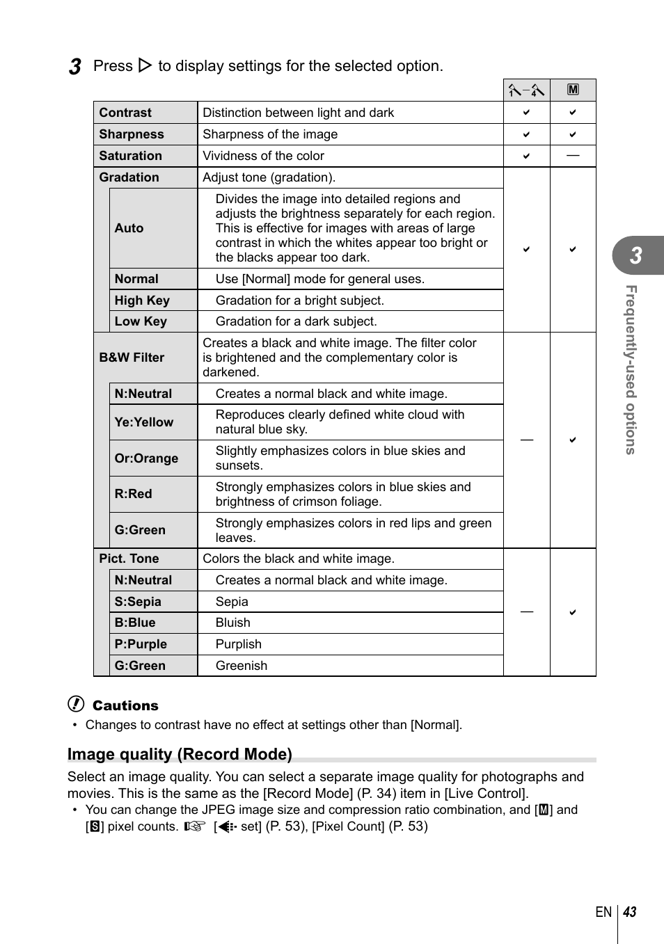 Image quality (record mode) | Olympus XZ-10 User Manual | Page 43 / 89