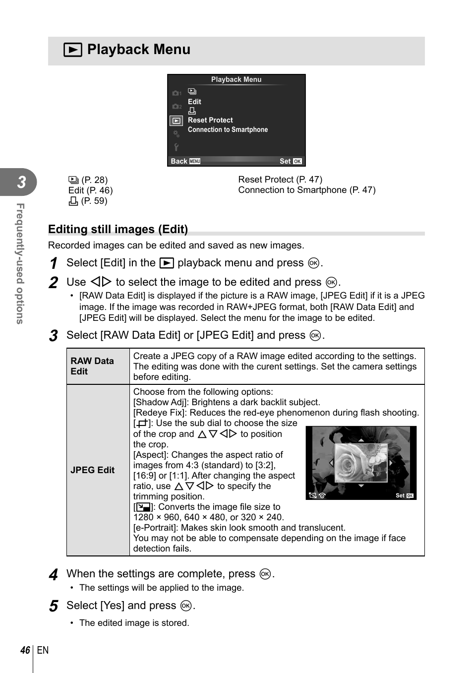 Playback menu, Q playback menu | Olympus XZ-10 User Manual | Page 46 / 89