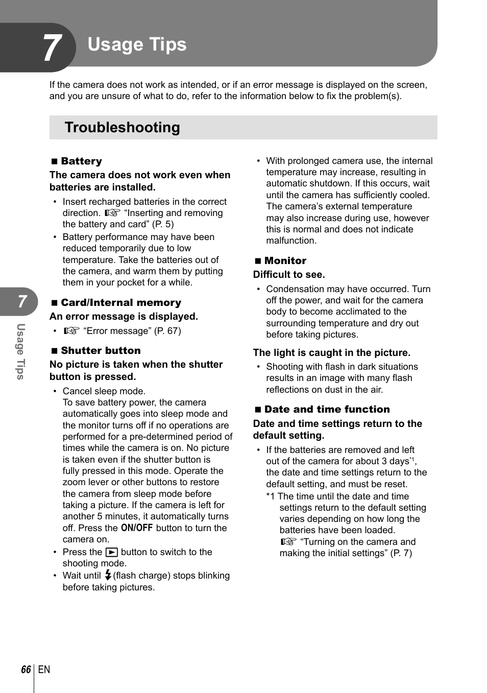 Usage tips, Troubleshooting | Olympus XZ-10 User Manual | Page 66 / 89