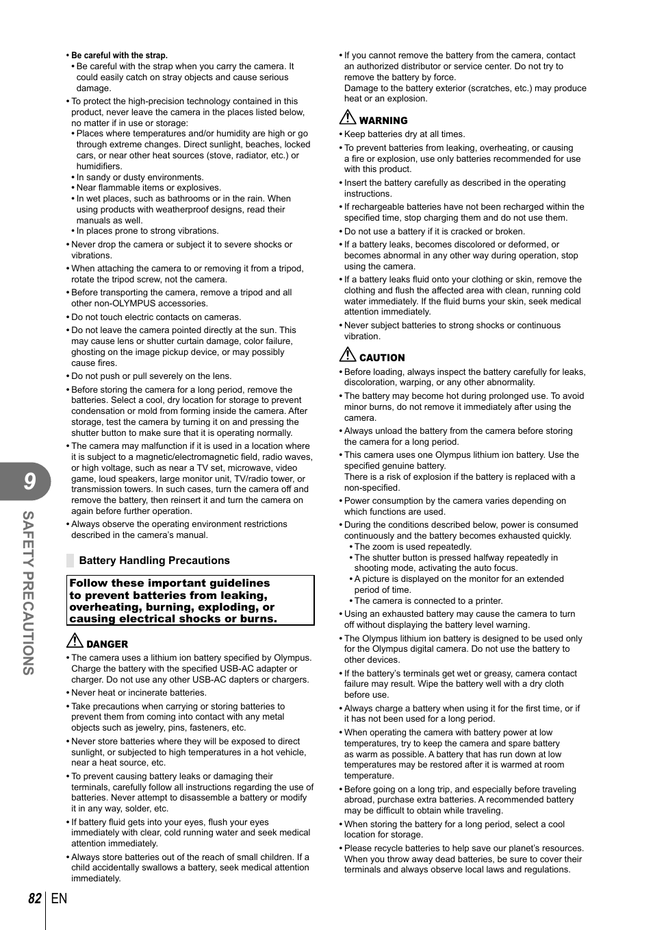 82 en safety precautions | Olympus XZ-10 User Manual | Page 82 / 89