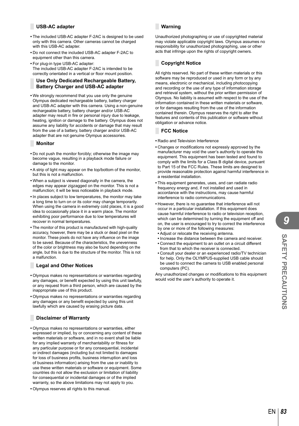 83 en safety precautions | Olympus XZ-10 User Manual | Page 83 / 89