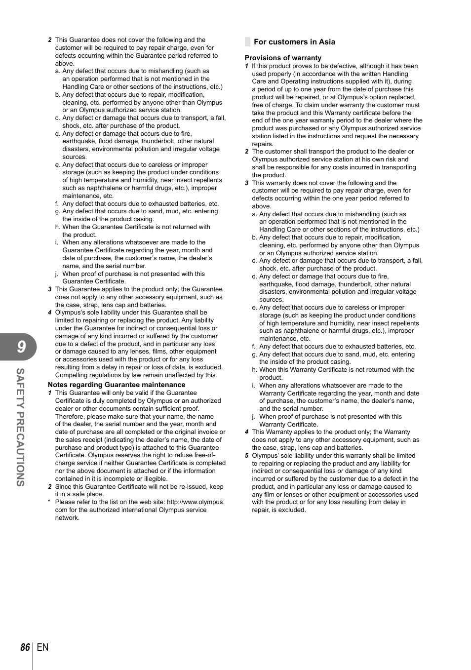86 en safety precautions | Olympus XZ-10 User Manual | Page 86 / 89