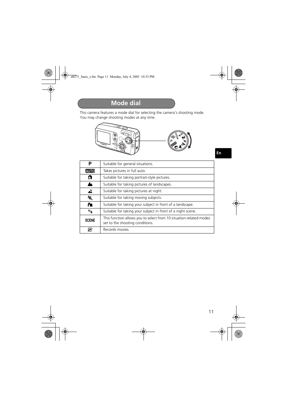Mode dial | Olympus FE-120 User Manual | Page 11 / 116