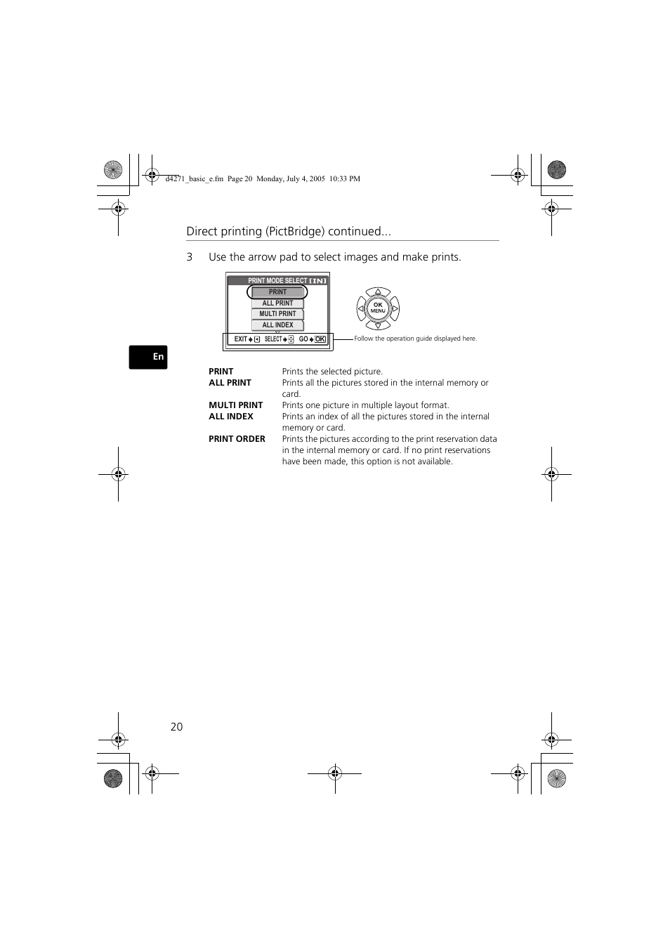 Direct printing (pictbridge) continued | Olympus FE-120 User Manual | Page 20 / 116