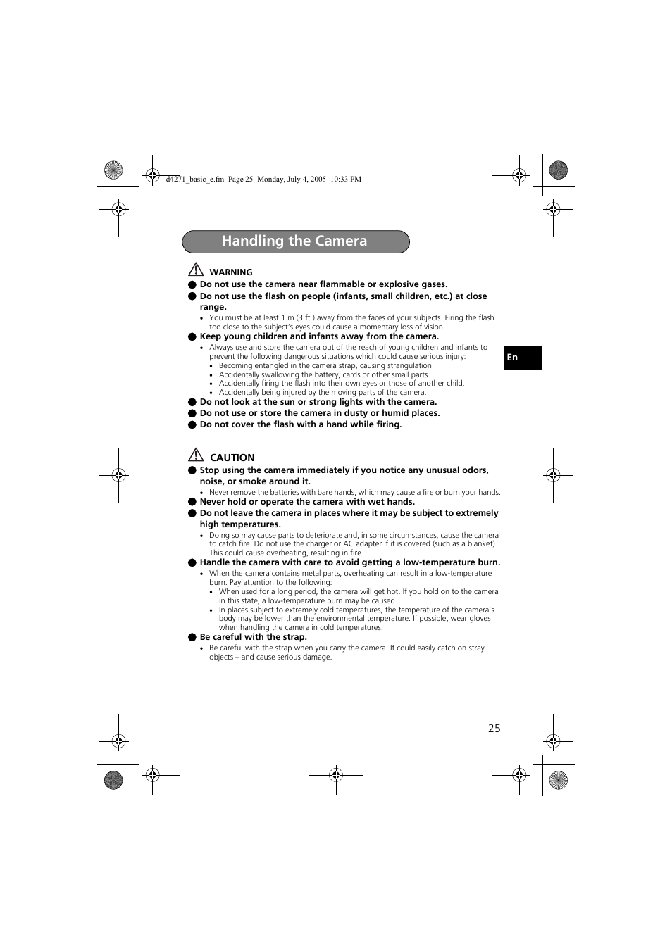 Handling the camera | Olympus FE-120 User Manual | Page 25 / 116