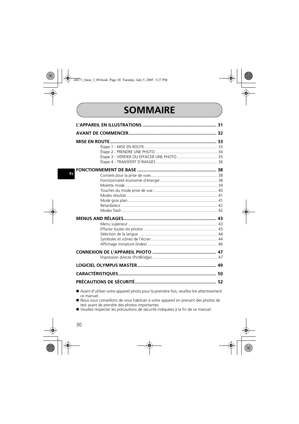 Sommaire | Olympus FE-120 User Manual | Page 30 / 116