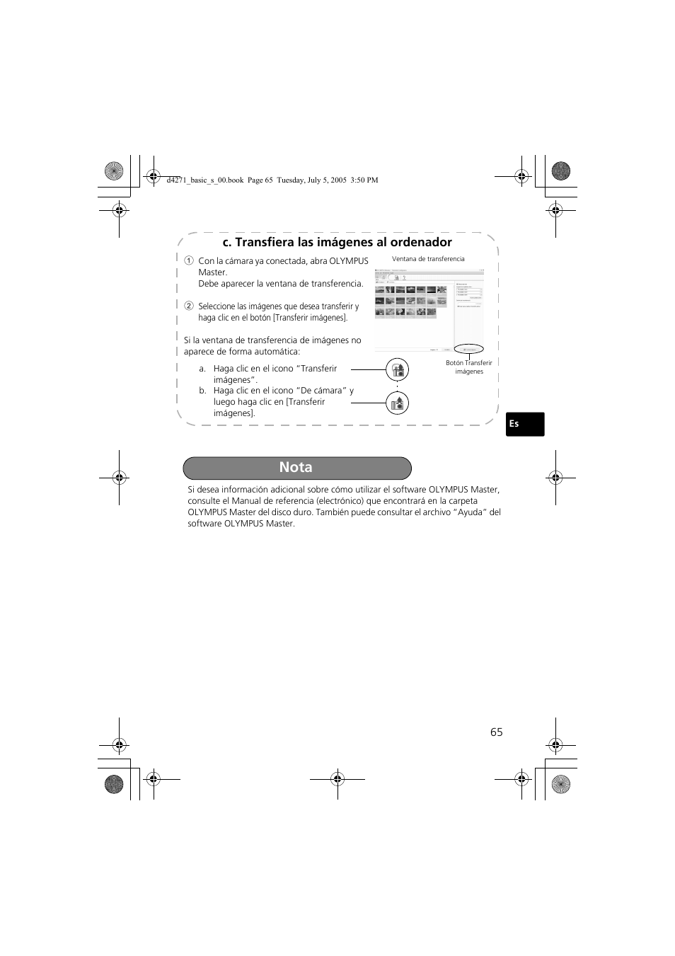 Nota, C. transfiera las imágenes al ordenador | Olympus FE-120 User Manual | Page 65 / 116