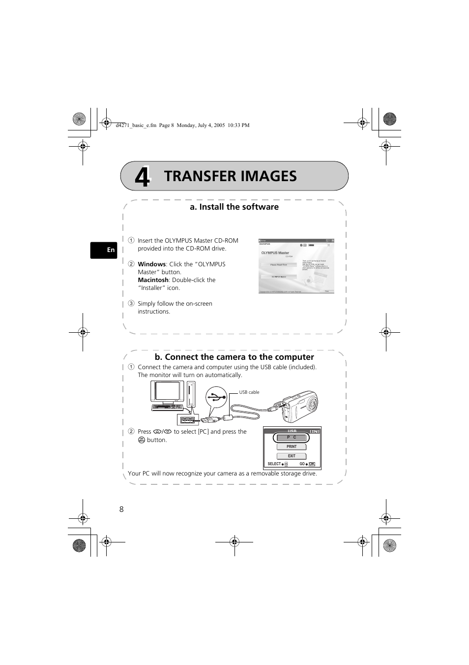 Transfer images | Olympus FE-120 User Manual | Page 8 / 116