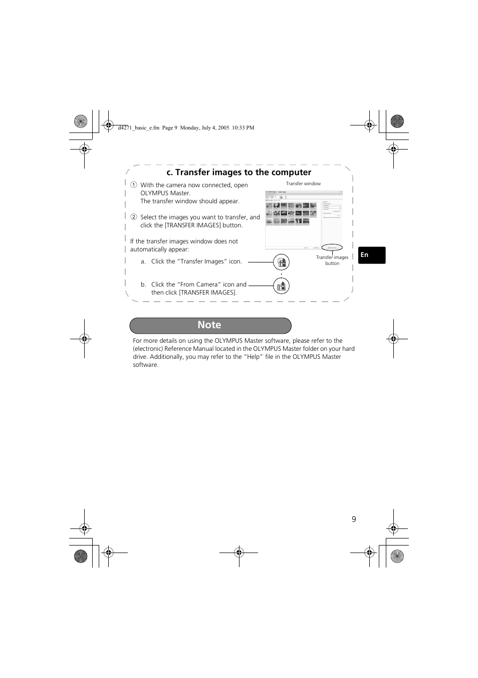 C. transfer images to the computer | Olympus FE-120 User Manual | Page 9 / 116