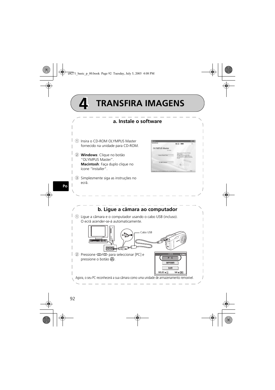 Transfira imagens | Olympus FE-120 User Manual | Page 92 / 116