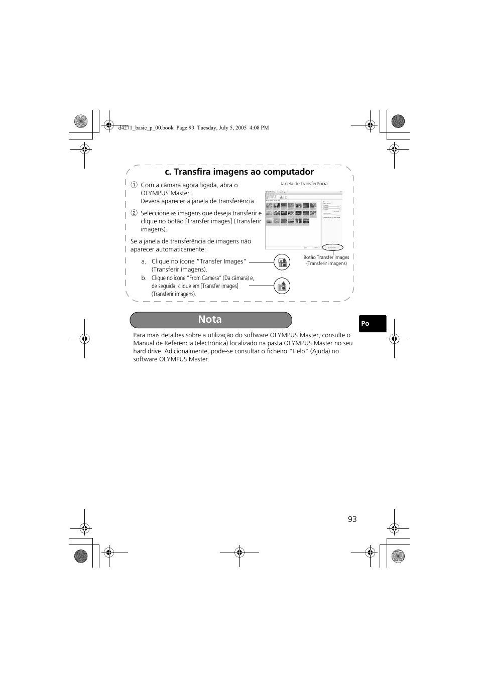 Nota, C. transfira imagens ao computador | Olympus FE-120 User Manual | Page 93 / 116