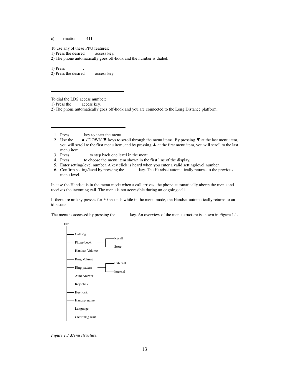 Lds(long distance service) key, Handset menu and programming | Alice & Law ATS 4121CL User Manual | Page 13 / 27