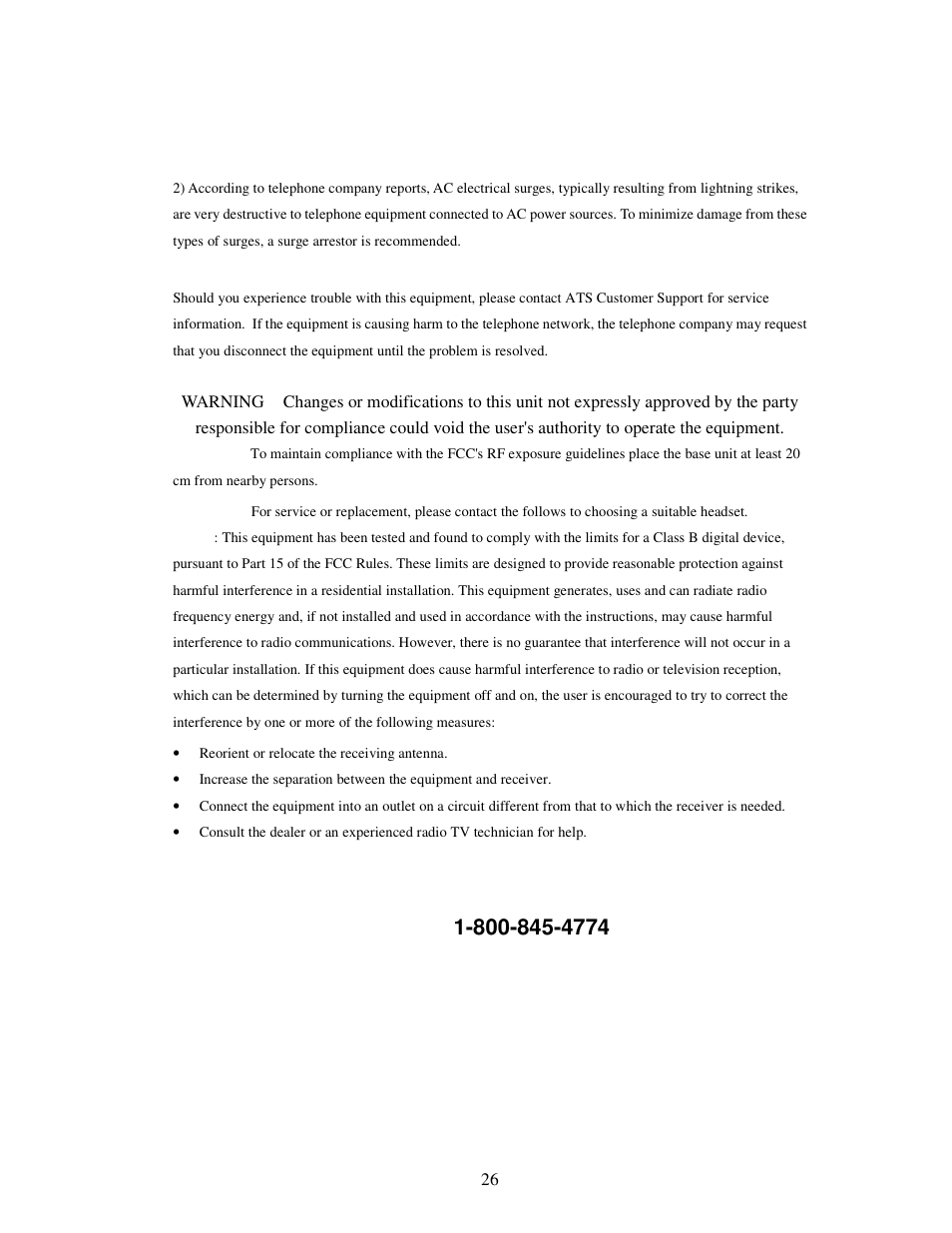 Ats customer support | Alice & Law ATS 4121CL User Manual | Page 26 / 27